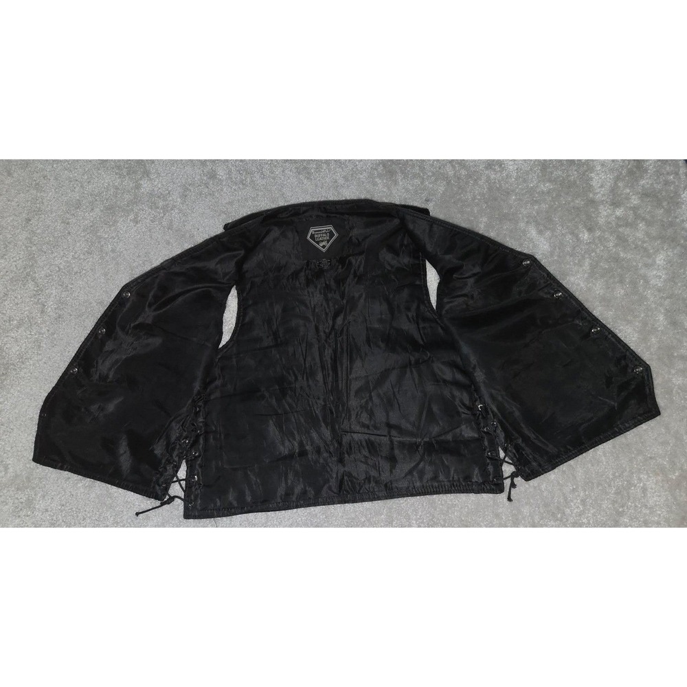 Diamond Plate Leather Vest Mens Medium Black Biker‎ Patchwork #Motorcycle - Picture 9 of 10